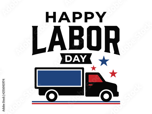 Photography Happy labor day illustration featuring a truck and patriotic stars on white back