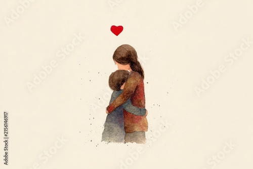 Minimal Mother and Child Embrace Illustration