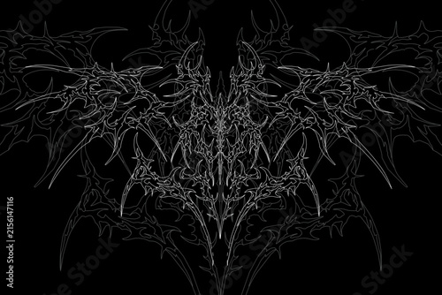 Neo tribal cyber sigilism gothic wings ornament tattoo design, symmetrical shapes tribalism elements graphic design 