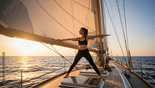 Woman doing yoga on a sailing boat
