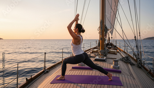 Woman doing yoga on a sailing boat
