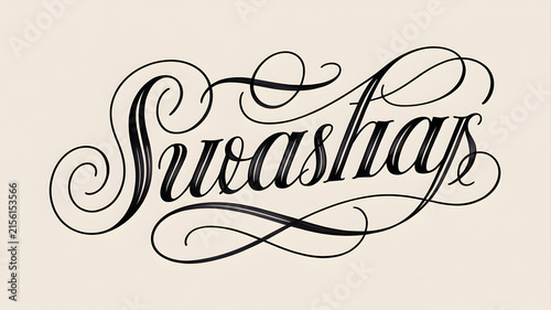Elegant Black Calligraphy Word Swashes Spelled Out on Beige Background
