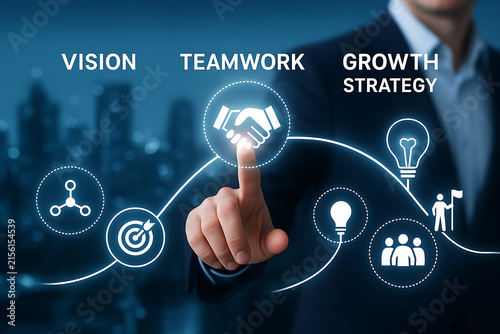 Hand Touching Handshake Icon With Business Concepts In Blurred Background
