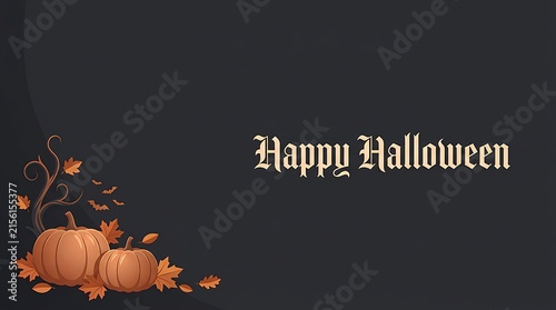 Happy halloween greeting card with pumpkins and autumn leaves