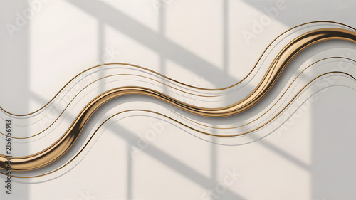 Minimalist Gold Wavy Lines Flowing Across Neutral Wall Background
