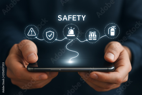 Safety Icons Displayed On Smartphone Screen Illuminated Blue Light alert