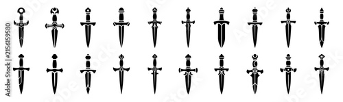 Obraz na plátne Halloween ritual dagger vector icon set and silhouette bundle isolated on transp