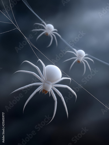 Artificial spider web with plastic spiders as Halloween decor