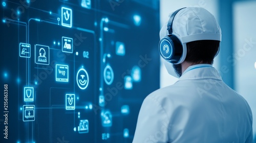 Powered Symptom Assessment Interface Patient Triage Techno Healthcare Maintenance Display, medical technology service, AI diagnostic solutions, connected healthcare support