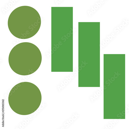 Green geometric shapes set with circles and vertical rectangles vector illustration.
