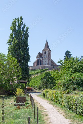 Saint-Jacques-le-Majeur Church in Hunawihr, Alsace, France, in Summer