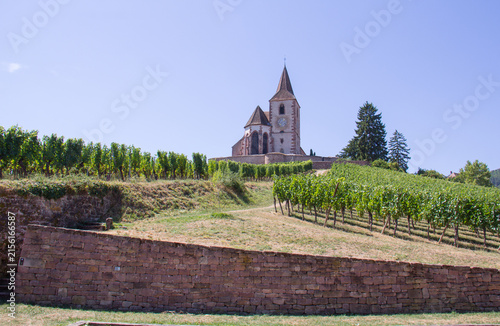 Saint-Jacques-le-Majeur Church in Hunawihr, Alsace, France, in Summer
