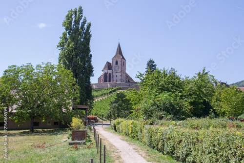 Saint-Jacques-le-Majeur Church in Hunawihr, Alsace, France, in Summer