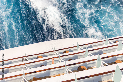 Obraz na plátne Balconies on a Cruise ship, decks with wake or trail