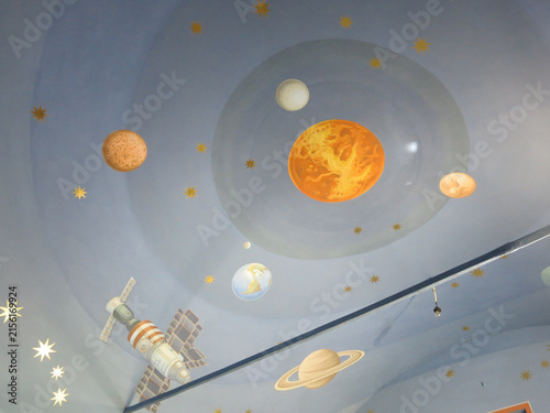 murals and interior of the cosmic Church of St. Andrew the First-Called near the village of Novoselovo, Russia