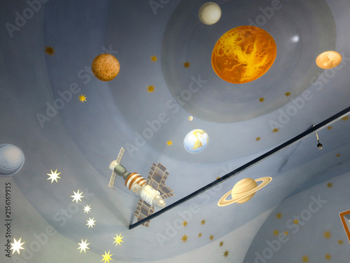 murals and interior of the cosmic Church of St. Andrew the First-Called near the village of Novoselovo, Russia