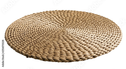 Round woven straw mat isolated on white background