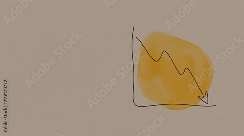 Downward trending line graph with orange watercolor splash background.
