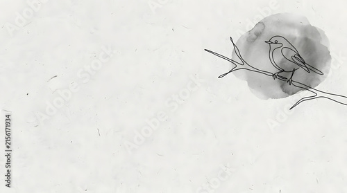 Line drawing of a bird perched on a branch.