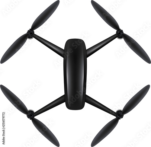 top view of a black quadcopter drone, UAV technology isolated cutout