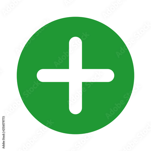 Green circular plus sign icon for addition and user interface design