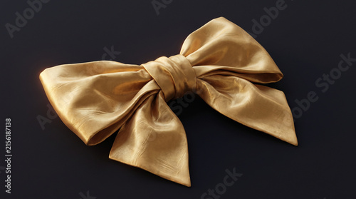 Luxurious Golden Silk Bow with Realistic Fabric Folds on Dark Background