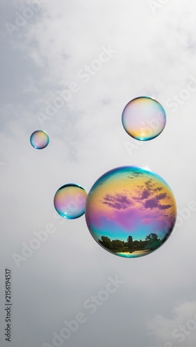 Colorful Soap Bubbles Floating in Sky