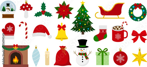 set of christmas flat illustrations. collection of christmas elements. isolated christmas decorations