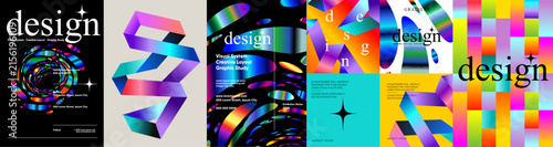 Design. Abstract art. Vector illustration of holographic gradients, geometric ribbons, stripes, pattern, modern shapes and a colorful texture for a background, poster, cover or layout