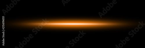 Abstract orange light flare effect, horizontal glowing beam, bright laser line, neon streak, futuristic energy ray, isolated on black background