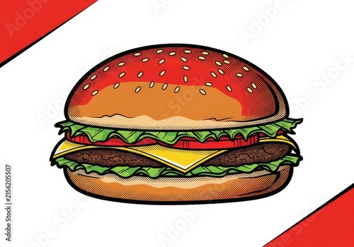 Delicious Double Cheeseburger with Lettuce and Tomato Illustration.