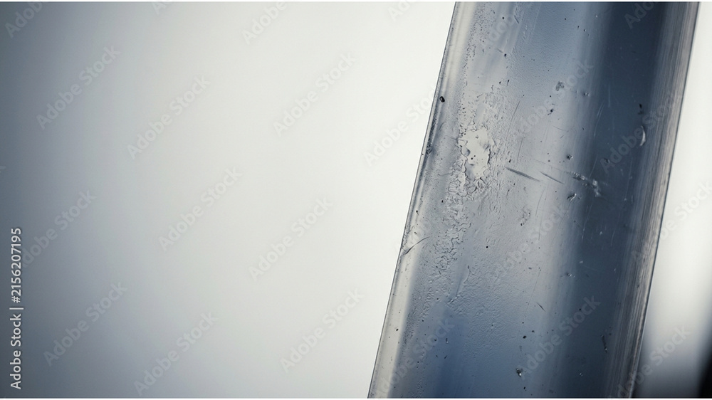 Obraz premium Industrial metal pipe with scratched texture, brushed steel surface with damage, metallic cylinder on white background
