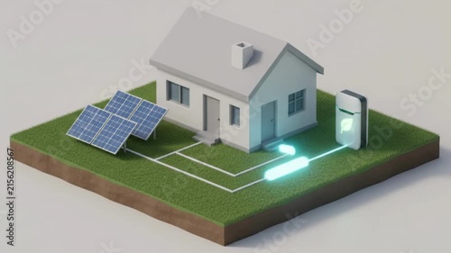 Isometric Solar Home with Battery and Renewable Energy Flow
