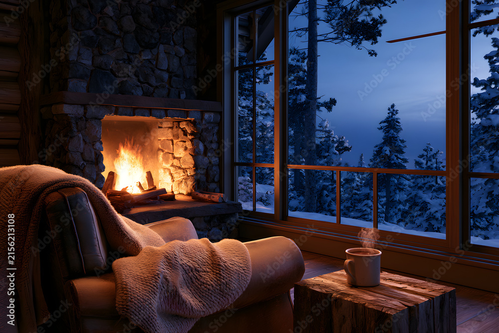 Fototapeta premium Warm cozy weekend in a log cabin