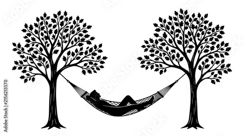Silhouette of a Person Relaxing in a Hammock Between Two Trees