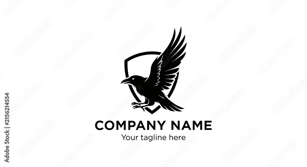Naklejka premium Black Raven Bird Flying Crest Shield Logo Icon Silhouette