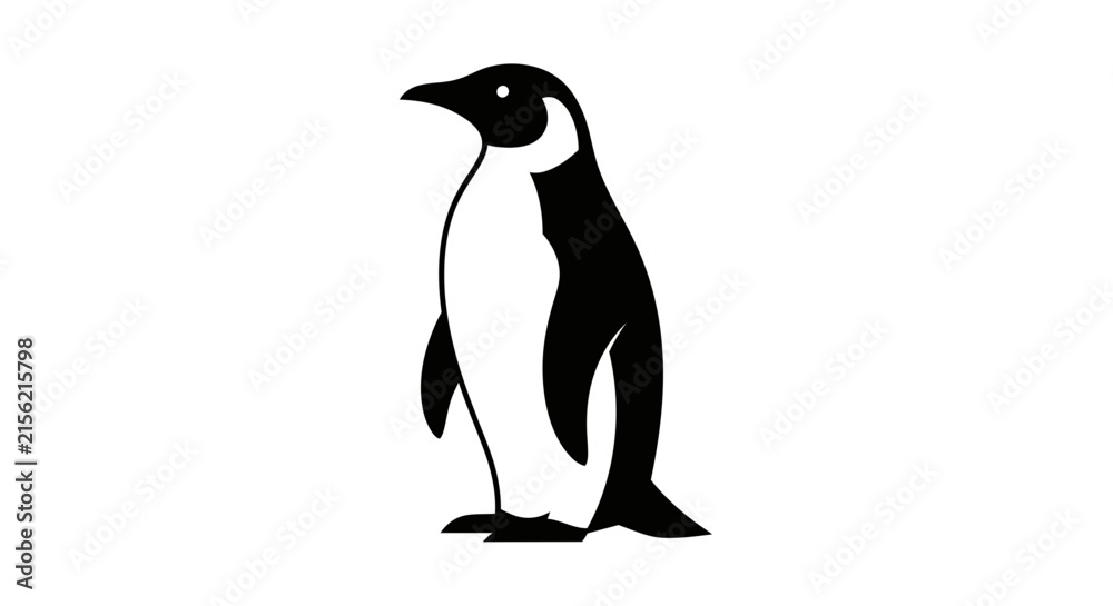 Fototapeta premium Stylized black and white illustration of a standing penguin. Simple vector graphic of an arctic flightless bird.