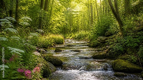 waterfall with flowing water in nature generative Ai