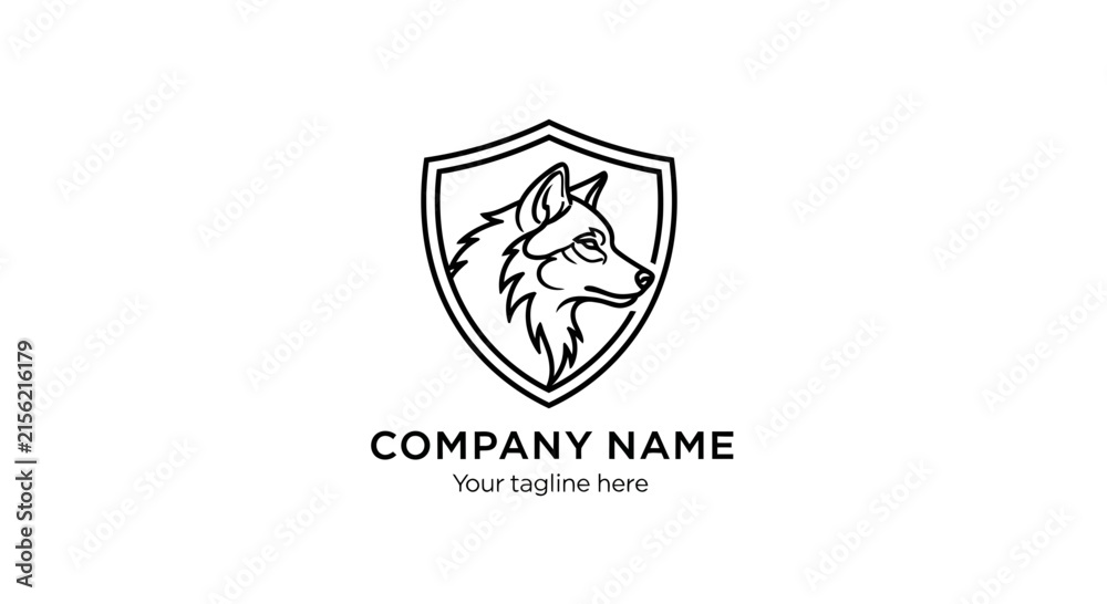 Naklejka premium Wolf Head Shield Logo - Animal Emblem, Security Badge, Company Identity