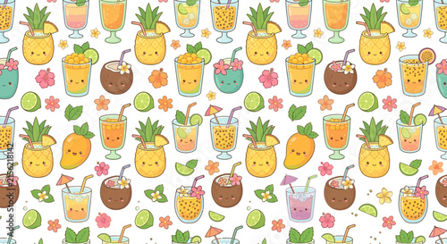 Cute Kawaii Tropical Drinks Pattern