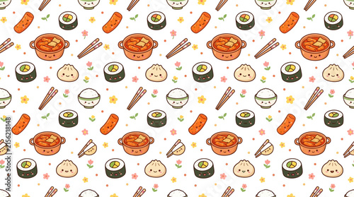 Cute Korean Food Pattern Isolated