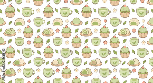 Cute Matcha Desserts and Tea Pattern