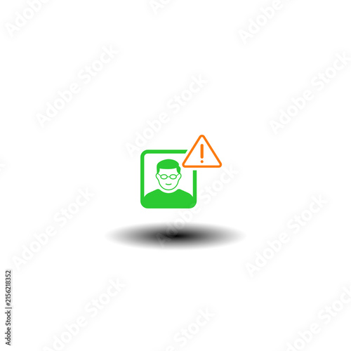 Vector illustration of user with attention sign. Symbol of fake account.