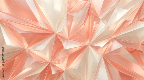 Abstract Rose Gold Crystalline Facet Background with Geometric Triangular Patterns