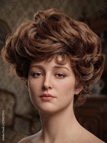 Victorian Woman with Elaborate 19th Century Hairstyle Portrait