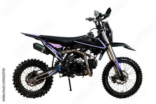 Obraz na plátně Modern black and purple dirt bike motocross motorcycle isolated on white background studio shot