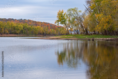 on saint croix national scenic riverway at historic lumber boom site in stillwater minnesota during autumn