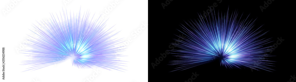 Fototapeta premium Radial star trail streaks fanning outward in motion burst light effect overlay isolated on transparent background