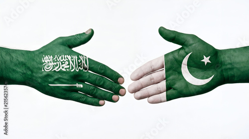 Saudi Pakistan Flag Hands Symbolizing Friendship And Unity