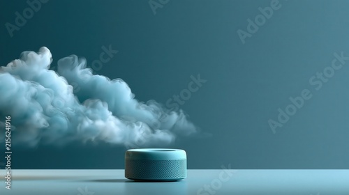 Soft layered cloud of sleep signals hovering above an unbranded bedside sensor